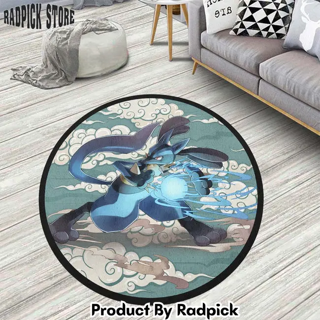 Lucario round rug custom cloudy sky pokemon anime circle carpet  rp5956420
